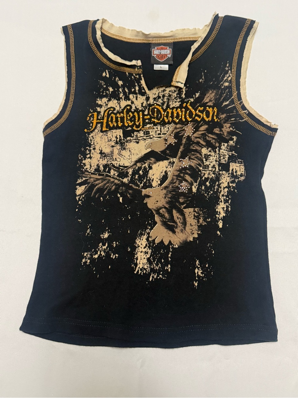 Harley-Davidson Navy & Tan Eagle Graphic Kids Tank